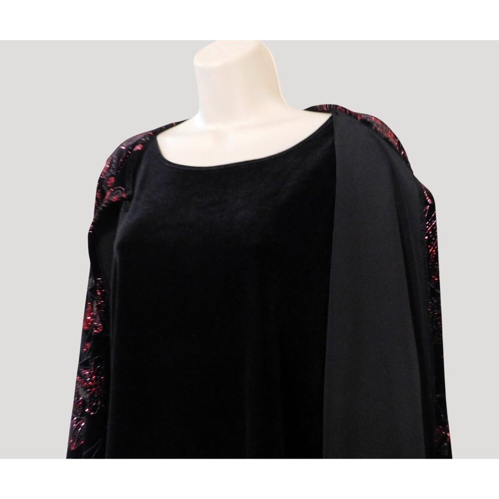 Notations Glittery Jacket XL Black Red Sparkling Floral Print Attached Tank - Picture 6 of 9